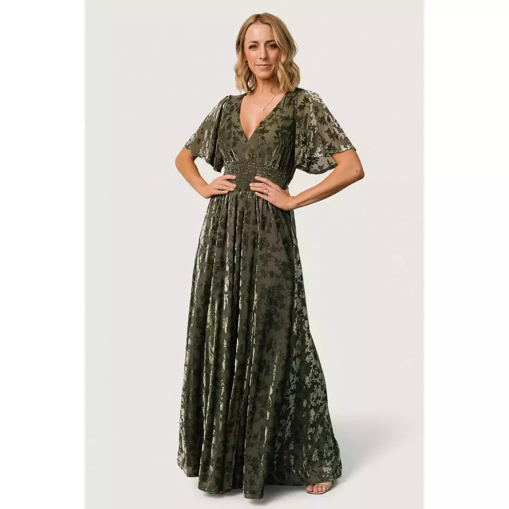 Baltic Born Veronica Velvet Maxi Dress | Dark Sage Size SS NWT